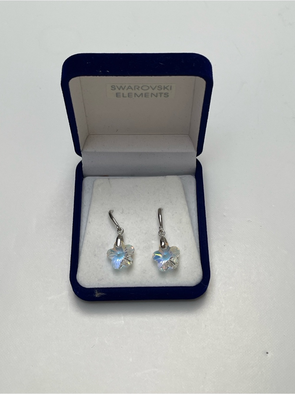 Swarovski Crystal Flower Drop Earrings in Iridescent White